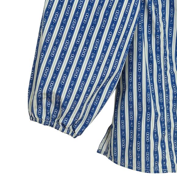 Tory Burch Gemini Link Button Front Top Size 12 Blue Stripes Cotton Puff Sleeves - Picture 4 of 14